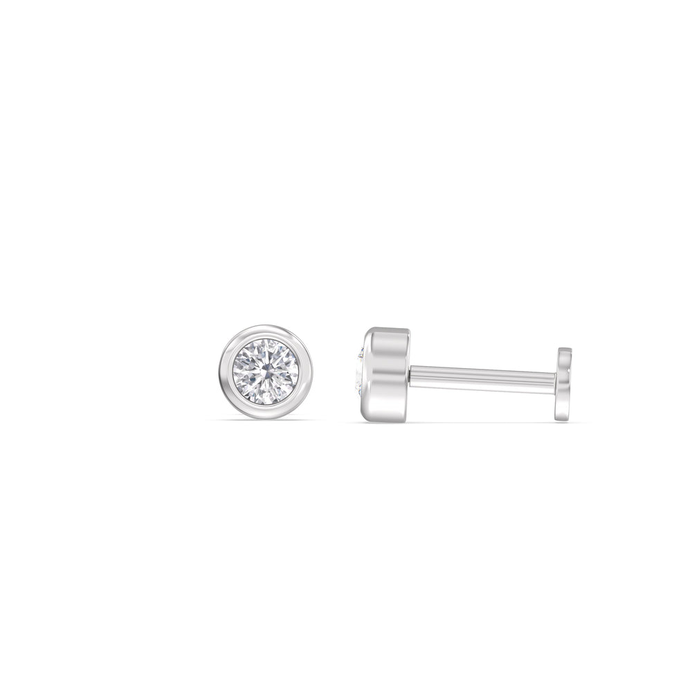 Round Bezel Flatback Studs with 14KT White Gold / Pair Cut Diamond in 14KT White Gold / Pair view 5
