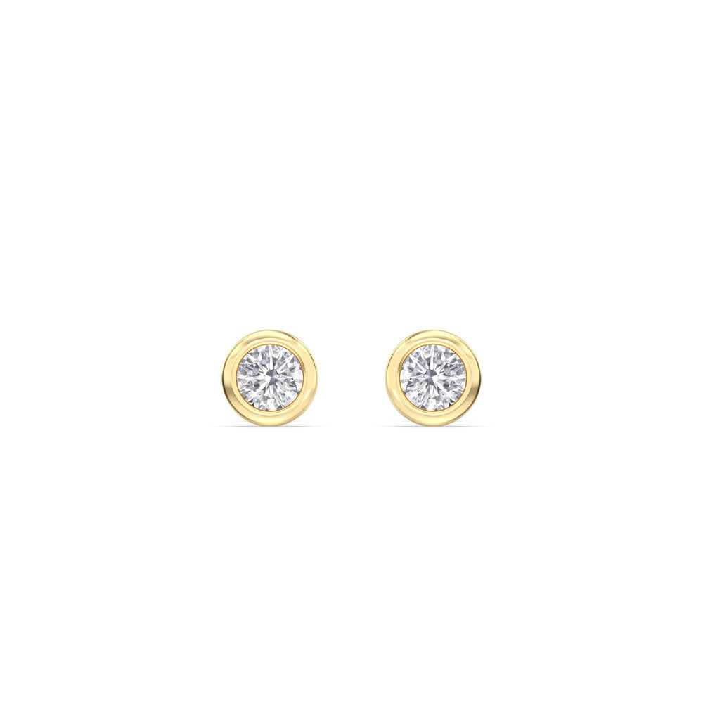Round Bezel Flatback Studs with 14KT Yellow Gold / Single Cut Diamond in 14KT Yellow Gold / Single view 4
