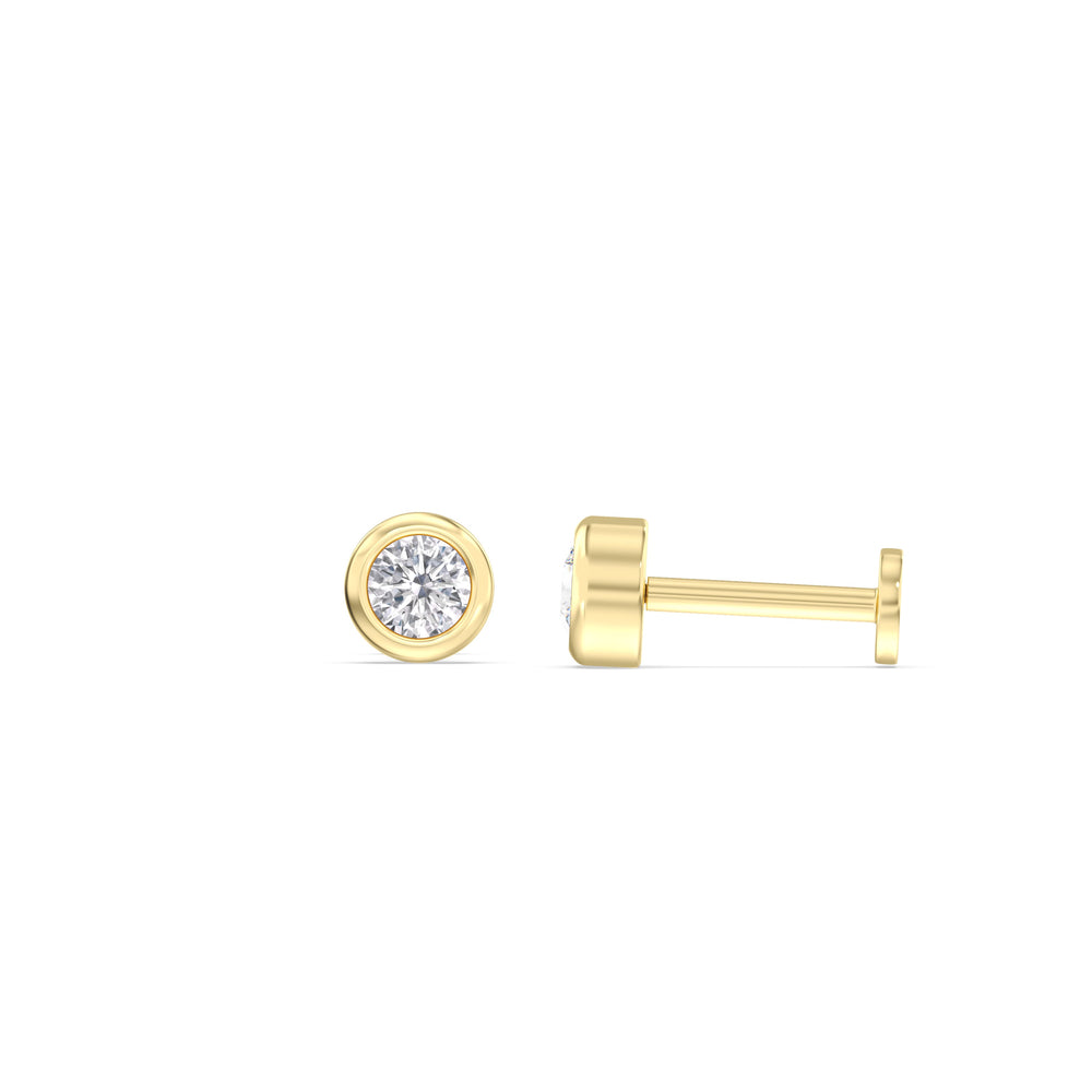 Round Bezel Flatback Studs with 14KT Yellow Gold / Pair Cut Diamond in 14KT Yellow Gold / Pair view 5
