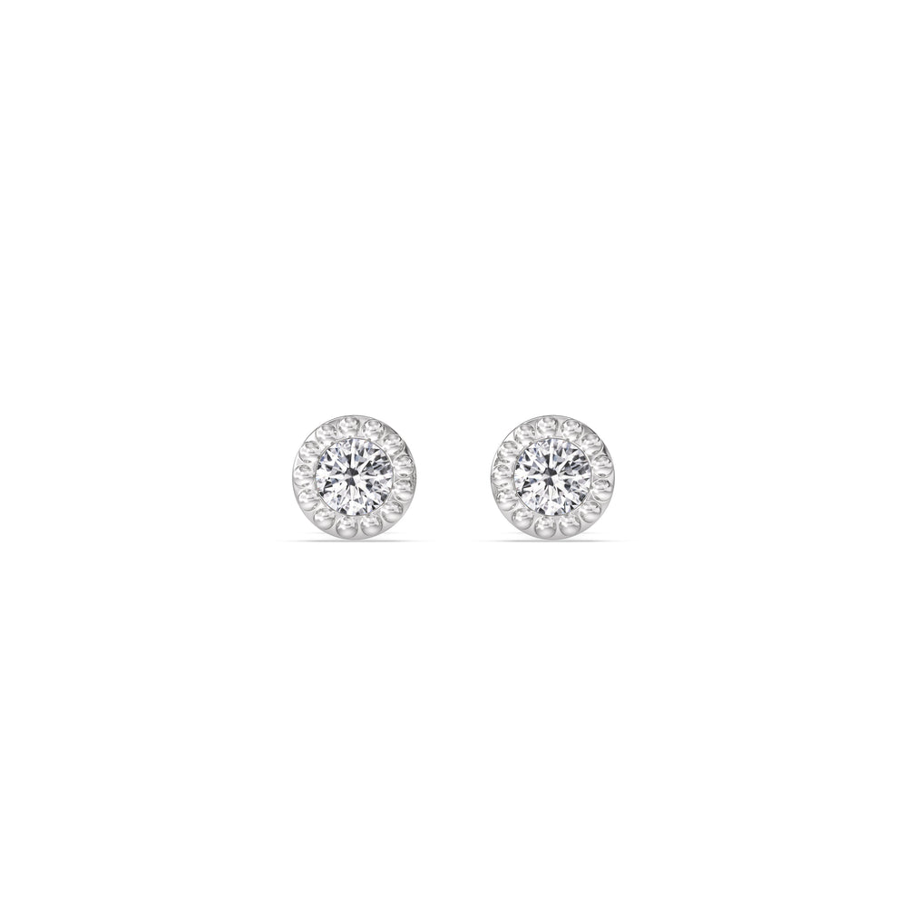 Round Beaded Flatback Studs with 14KT White Gold / Single Cut Diamond in 14KT White Gold / Single view 4
