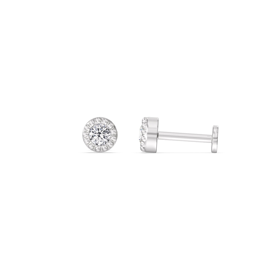 Round Beaded Flatback Studs with 14KT White Gold / Single Cut Diamond in 14KT White Gold / Single view 5
