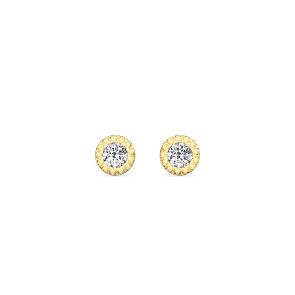 Round Beaded Flatback Studs with 14KT Yellow Gold / Pair Cut Diamond in 14KT Yellow Gold / Pair view 4
