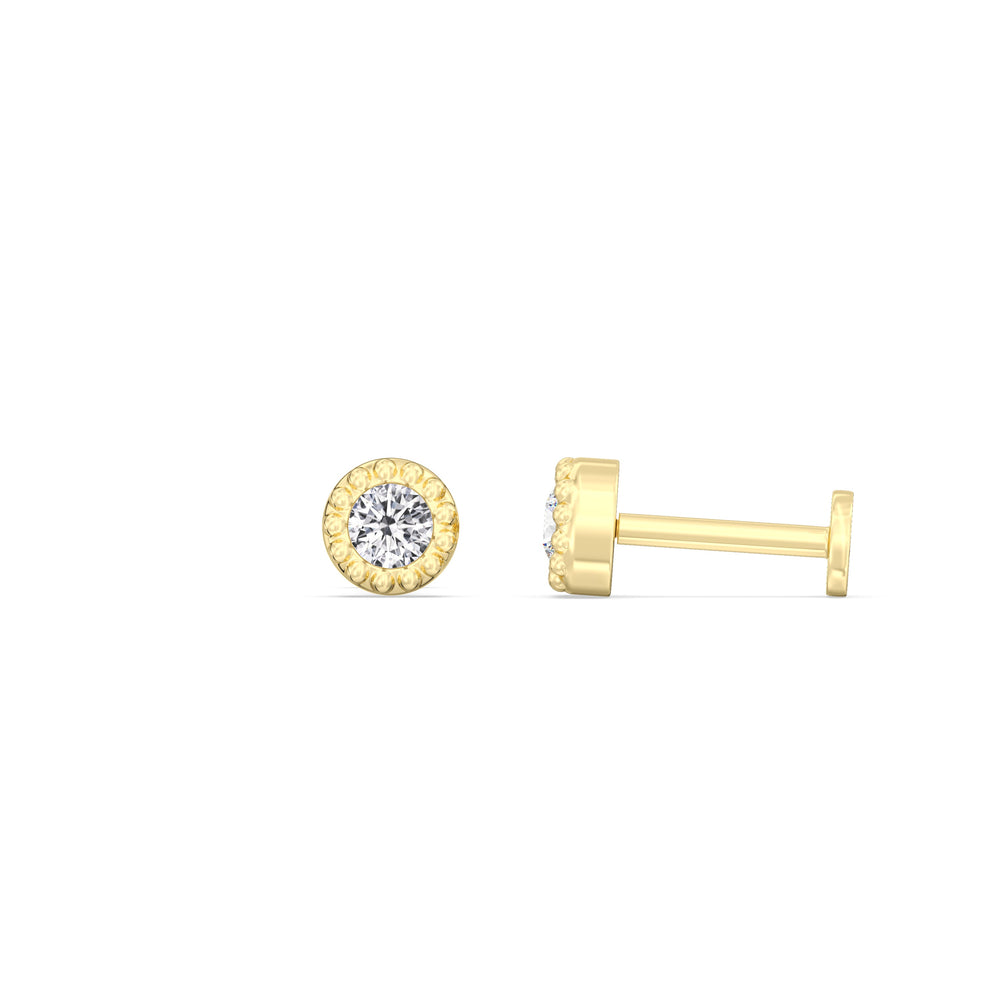 Round Beaded Flatback Studs with 14KT Yellow Gold / Pair Cut Diamond in 14KT Yellow Gold / Pair view 5
