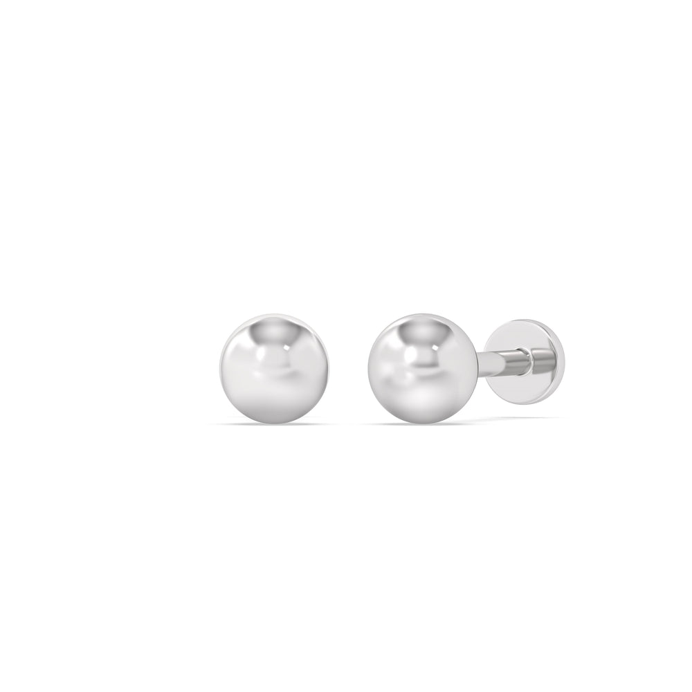 Sphere Flatback Studs with 14KT White Gold / Single Cut Diamond in 14KT White Gold / Single view 1
