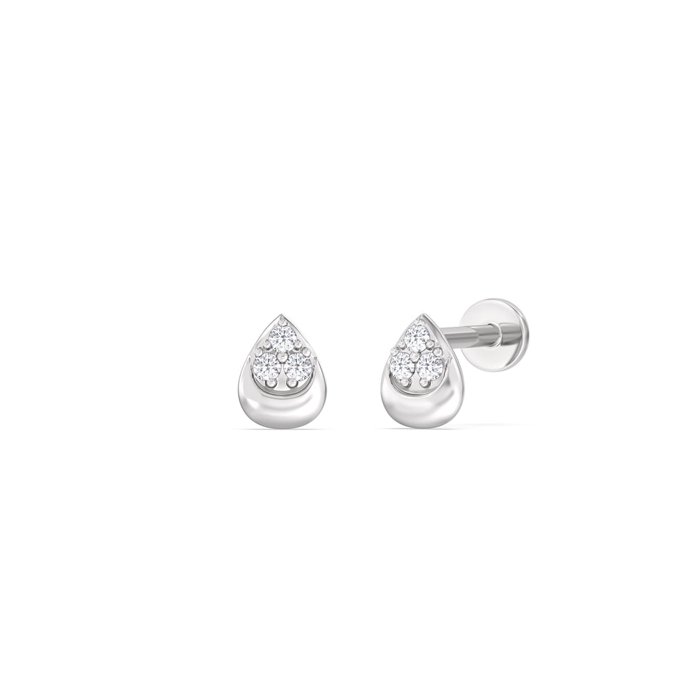 Teardrop Pear Flatback Stud with 14KT White Gold / Single Cut Diamond in 14KT White Gold / Single view 1
