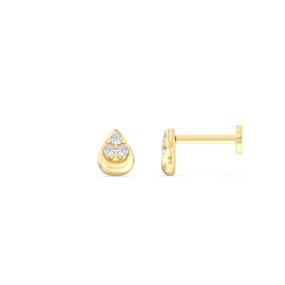 Teardrop Pear Flatback Stud with 14KT Yellow Gold / Single Cut Diamond in 14KT Yellow Gold / Single view 5
