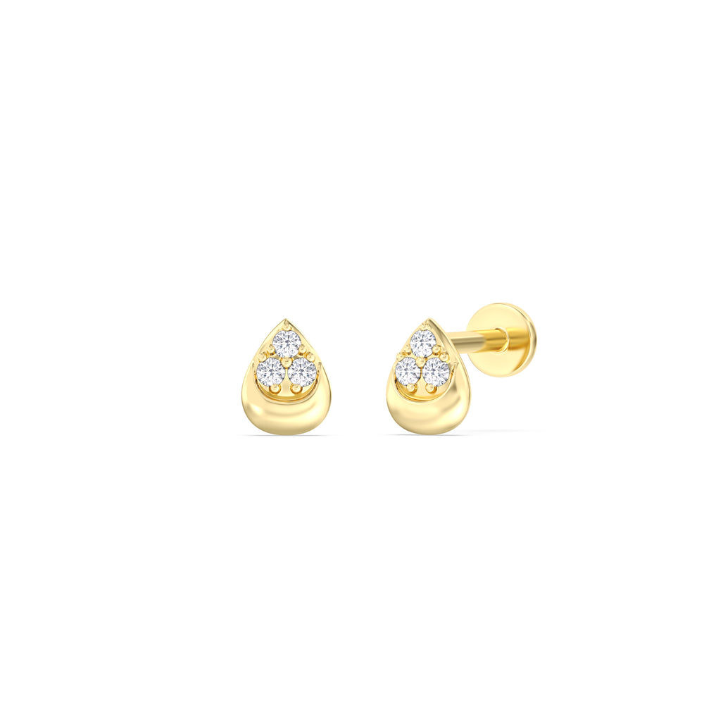 Teardrop Pear Flatback Stud with 14KT Yellow Gold / Pair Cut Diamond in 14KT Yellow Gold / Pair view 1
