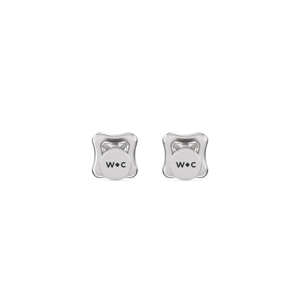 Rounded Square Flatback Studs with 14KT White Gold / Single Cut Diamond in 14KT White Gold / Single view 6
