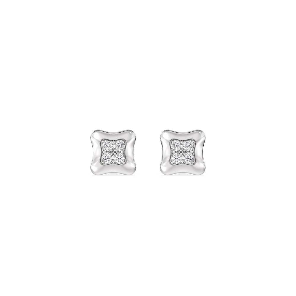 Rounded Square Flatback Studs with 14KT White Gold / Single Cut Diamond in 14KT White Gold / Single view 4
