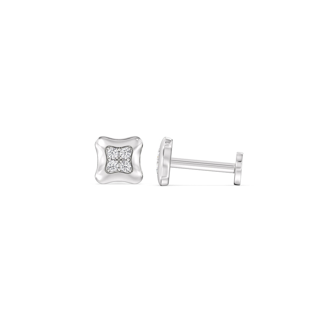 Rounded Square Flatback Studs with 14KT White Gold / Single Cut Diamond in 14KT White Gold / Single view 5
