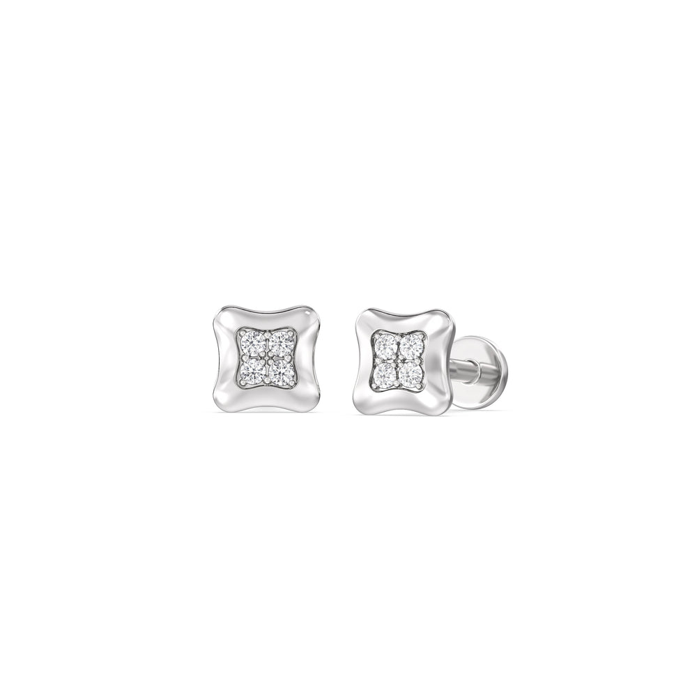 Rounded Square Flatback Studs with 14KT White Gold / Pair Cut Diamond in 14KT White Gold / Pair view 1
