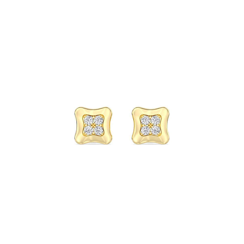 Rounded Square Flatback Studs with 14KT Yellow Gold / Single Cut Diamond in 14KT Yellow Gold / Single view 4
