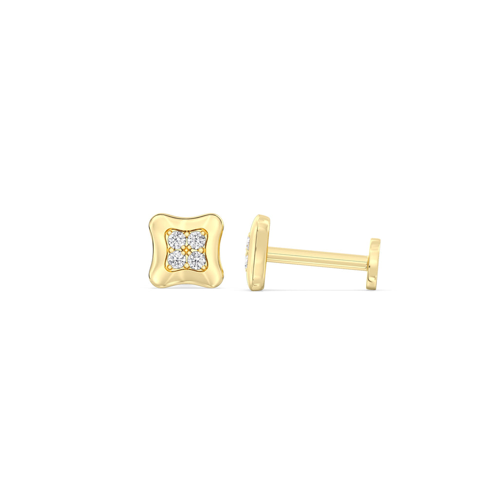 Rounded Square Flatback Studs with 14KT Yellow Gold / Pair Cut Diamond in 14KT Yellow Gold / Pair view 5
