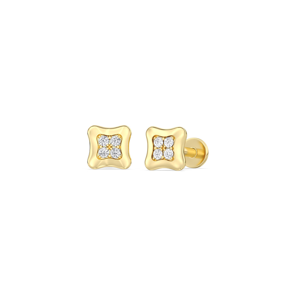 Rounded Square Flatback Studs with 14KT Yellow Gold / Pair Cut Diamond in 14KT Yellow Gold / Pair view 1
