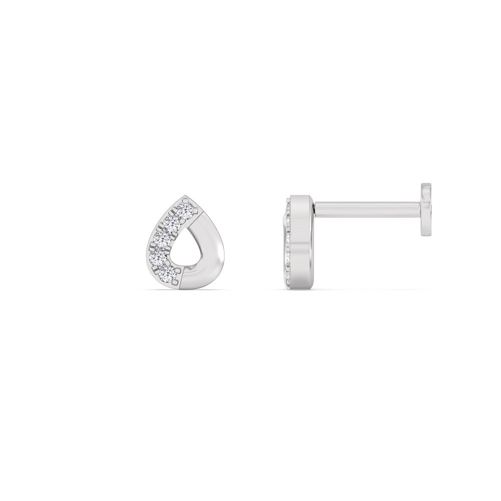Pear Flatback Studs with 14KT White Gold / Left Cut Diamond in 14KT White Gold / Left view 5
