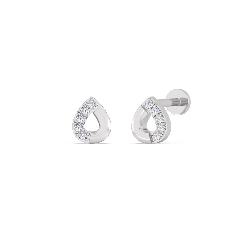 Pear Flatback Studs with 14KT White Gold / Left Cut Diamond in 14KT White Gold / Left view 1
