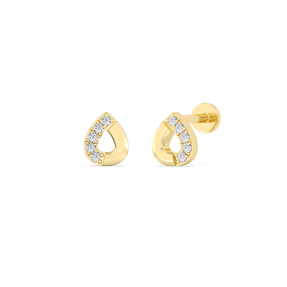 Pear Flatback Studs with 14KT Yellow Gold / Left Cut Diamond in 14KT Yellow Gold / Left view 1
