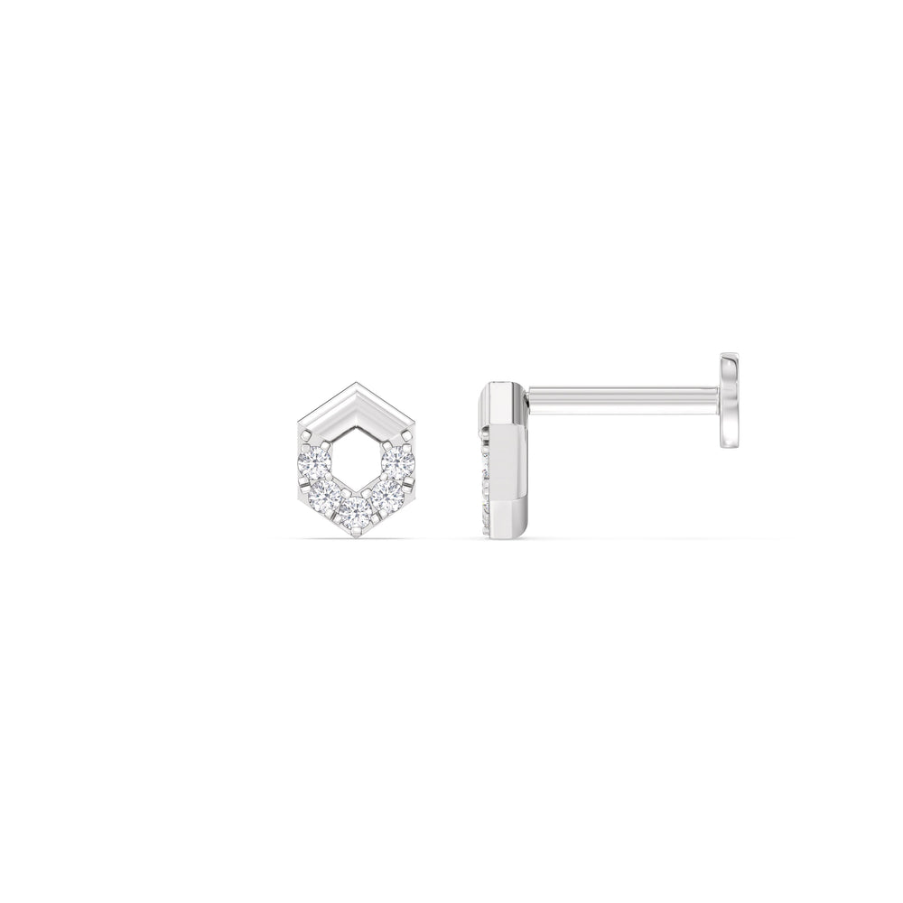 Geometric Flatback Studs with 14KT White Gold / Single Cut Diamond in 14KT White Gold / Single view 5
