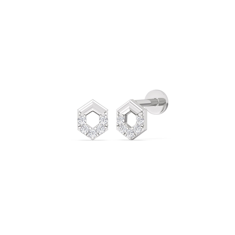 Geometric Flatback Studs with 14KT White Gold / Single Cut Diamond in 14KT White Gold / Single view 1
