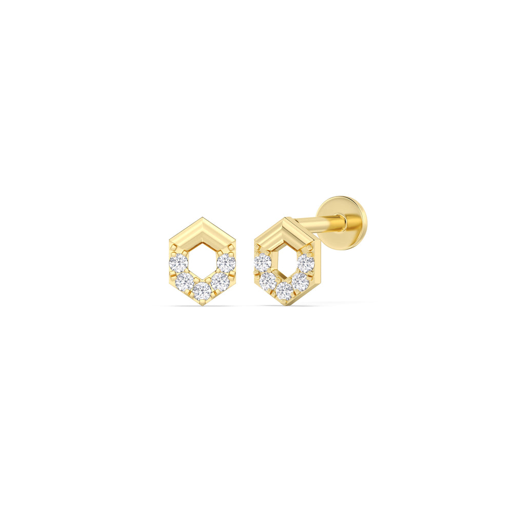 Geometric Flatback Studs with 14KT Yellow Gold / Pair Cut Diamond in 14KT Yellow Gold / Pair view 1
