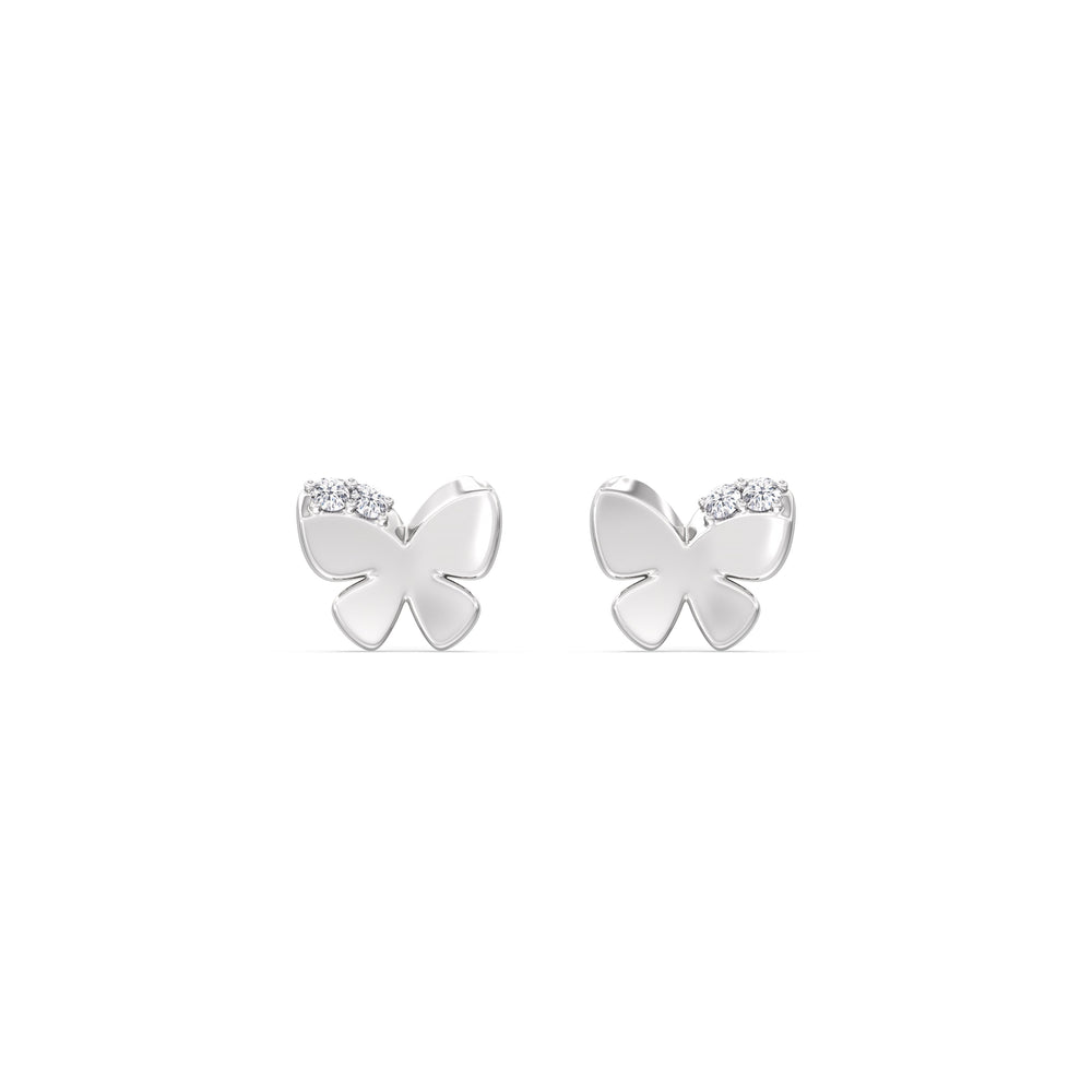 Butterfly Flatback Studs with 14KT White Gold / Left Cut Diamond in 14KT White Gold / Left view 4
