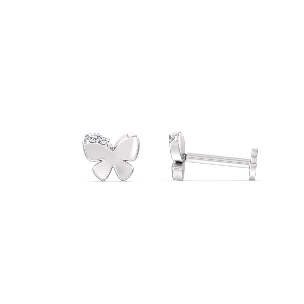 Butterfly Flatback Studs with 14KT White Gold / Pair Cut Diamond in 14KT White Gold / Pair view 5
