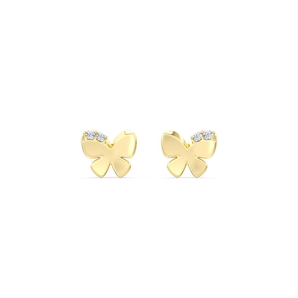 Butterfly Flatback Studs with 14KT Yellow Gold / Right Cut Diamond in 14KT Yellow Gold / Right view 4
