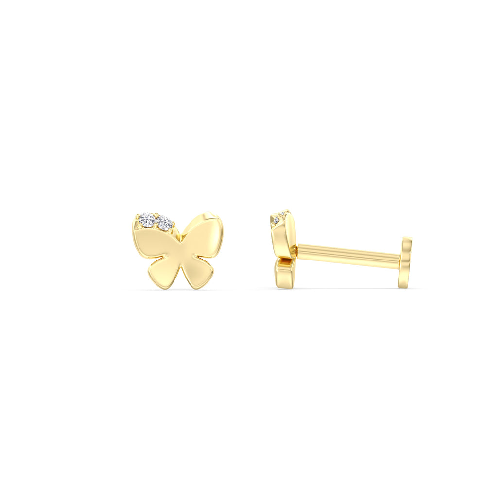 Butterfly Flatback Studs with 14KT Yellow Gold / Pair Cut Diamond in 14KT Yellow Gold / Pair view 5
