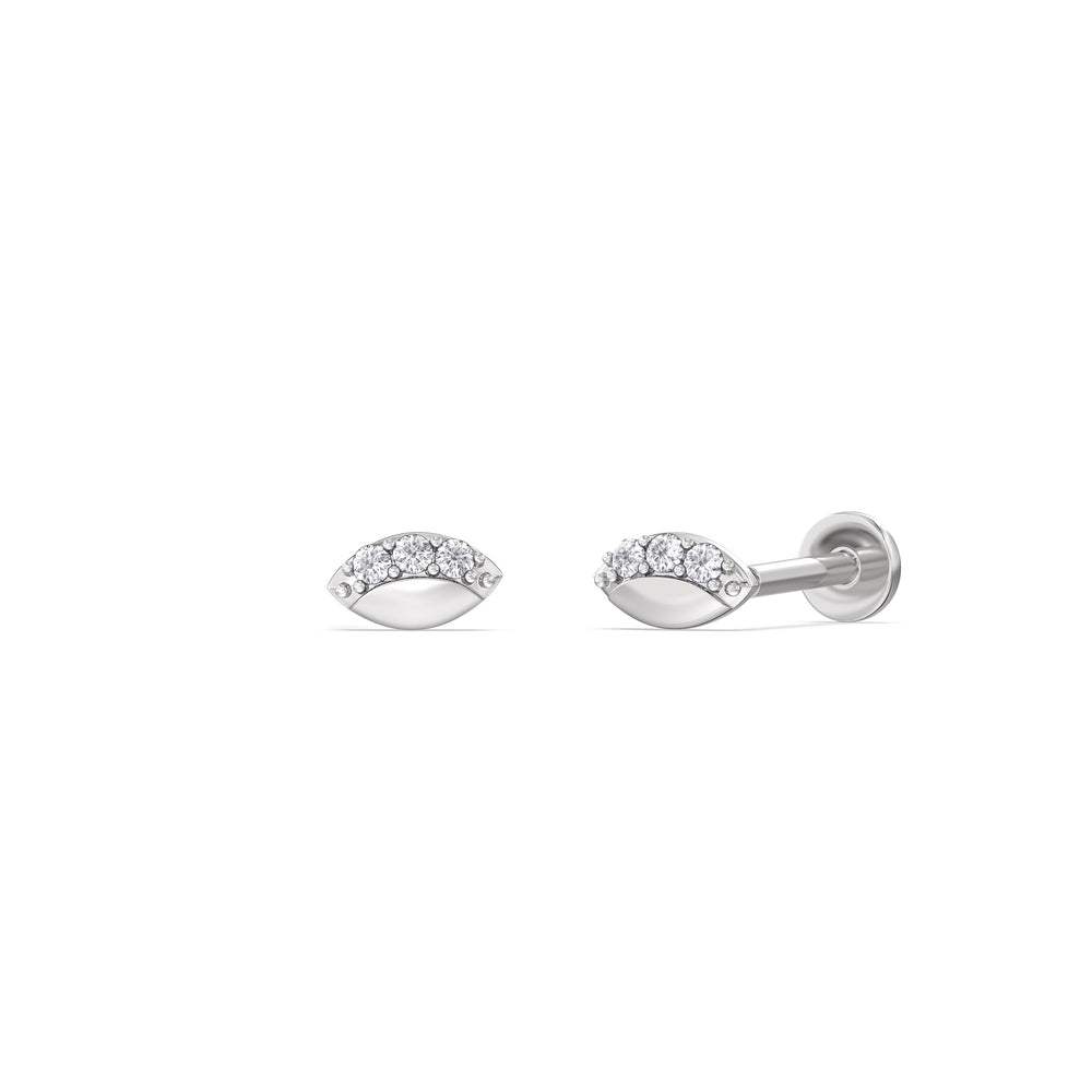 Vertical Marquise Flatback Studs with 14KT White Gold / Left Cut Diamond in 14KT White Gold / Left view 1
