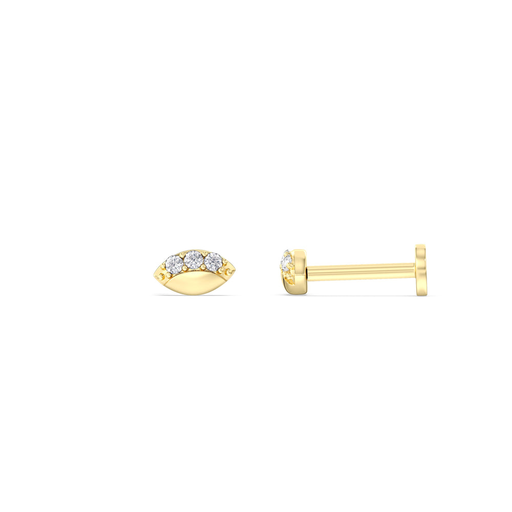 Vertical Marquise Flatback Studs with 14KT Yellow Gold / Left Cut Diamond in 14KT Yellow Gold / Left view 5
