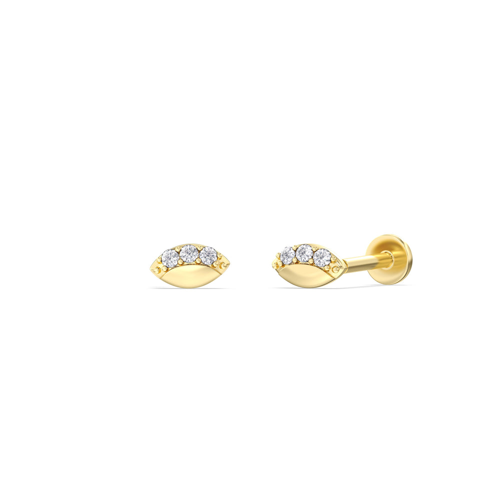 Vertical Marquise Flatback Studs with 14KT Yellow Gold / Left Cut Diamond in 14KT Yellow Gold / Left view 1
