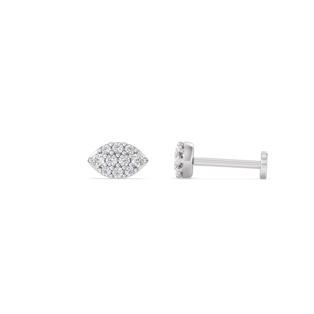 Marquise Flatback Studs with 14KT White Gold / Single Cut Diamond in 14KT White Gold / Single view 5

