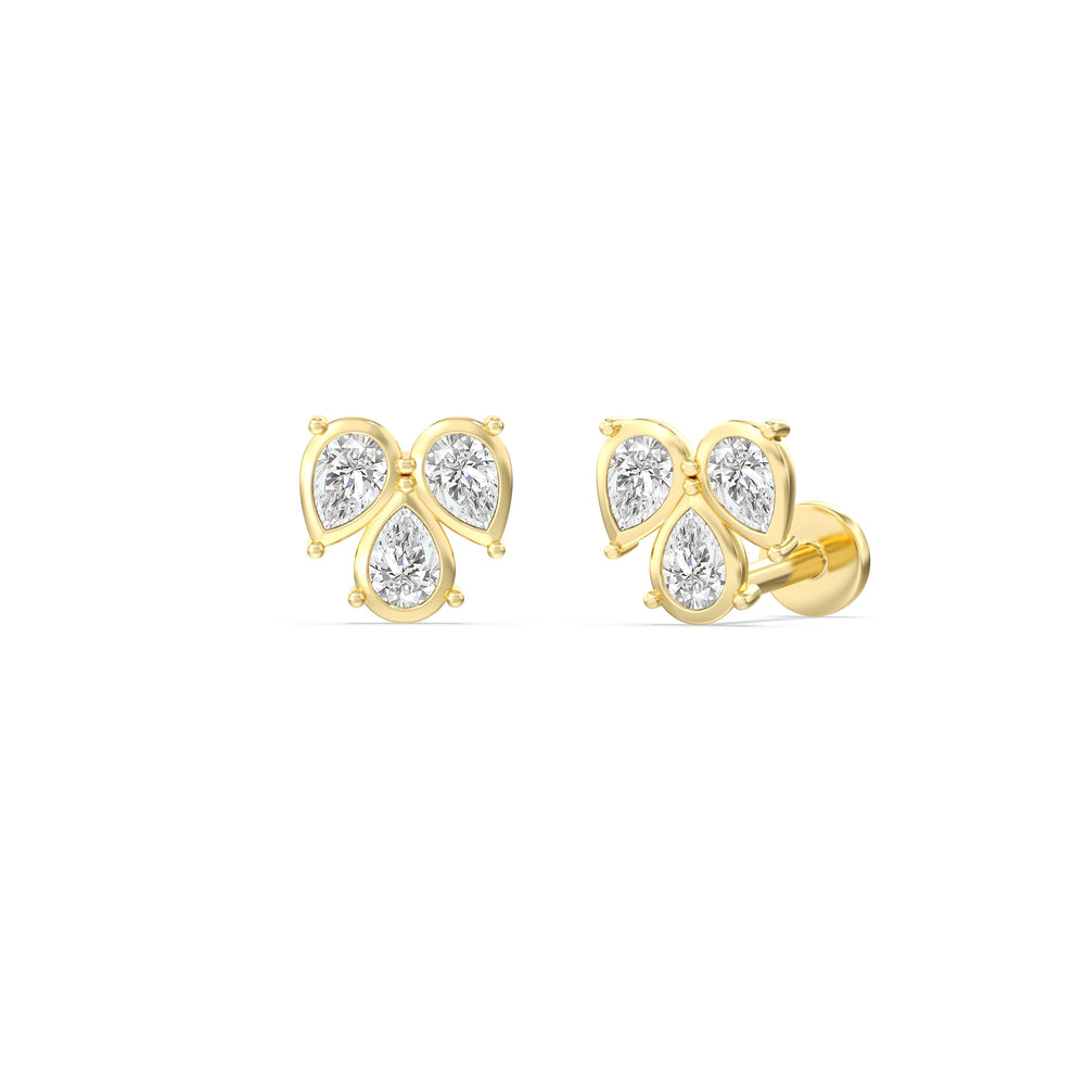 Tri Flatback Studs with 14KT Yellow Gold / Single Cut Diamond in 14KT Yellow Gold / Single view 1
