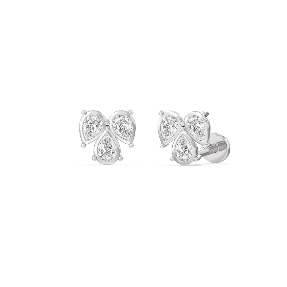 Tri Flatback Studs with 14KT White Gold / Single Cut Diamond in 14KT White Gold / Single view 1
