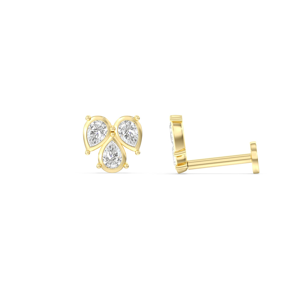 Tri Flatback Studs with 14KT Yellow Gold / Pair Cut Diamond in 14KT Yellow Gold / Pair view 5
