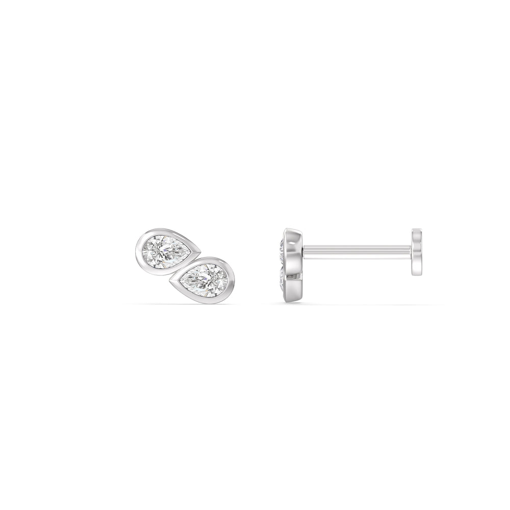 Pear Duet Flatback Studs with 14KT White Gold / Right Cut Diamond in 14KT White Gold / Right view 5
