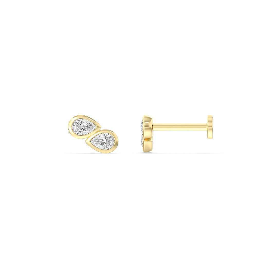 Pear Duet Flatback Studs with 14KT Yellow Gold / Right Cut Diamond in 14KT Yellow Gold / Right view 5
