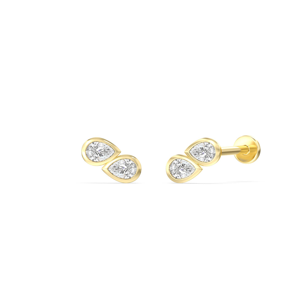 Pear Duet Flatback Studs with 14KT Yellow Gold / Pair Cut Diamond in 14KT Yellow Gold / Pair view 1
