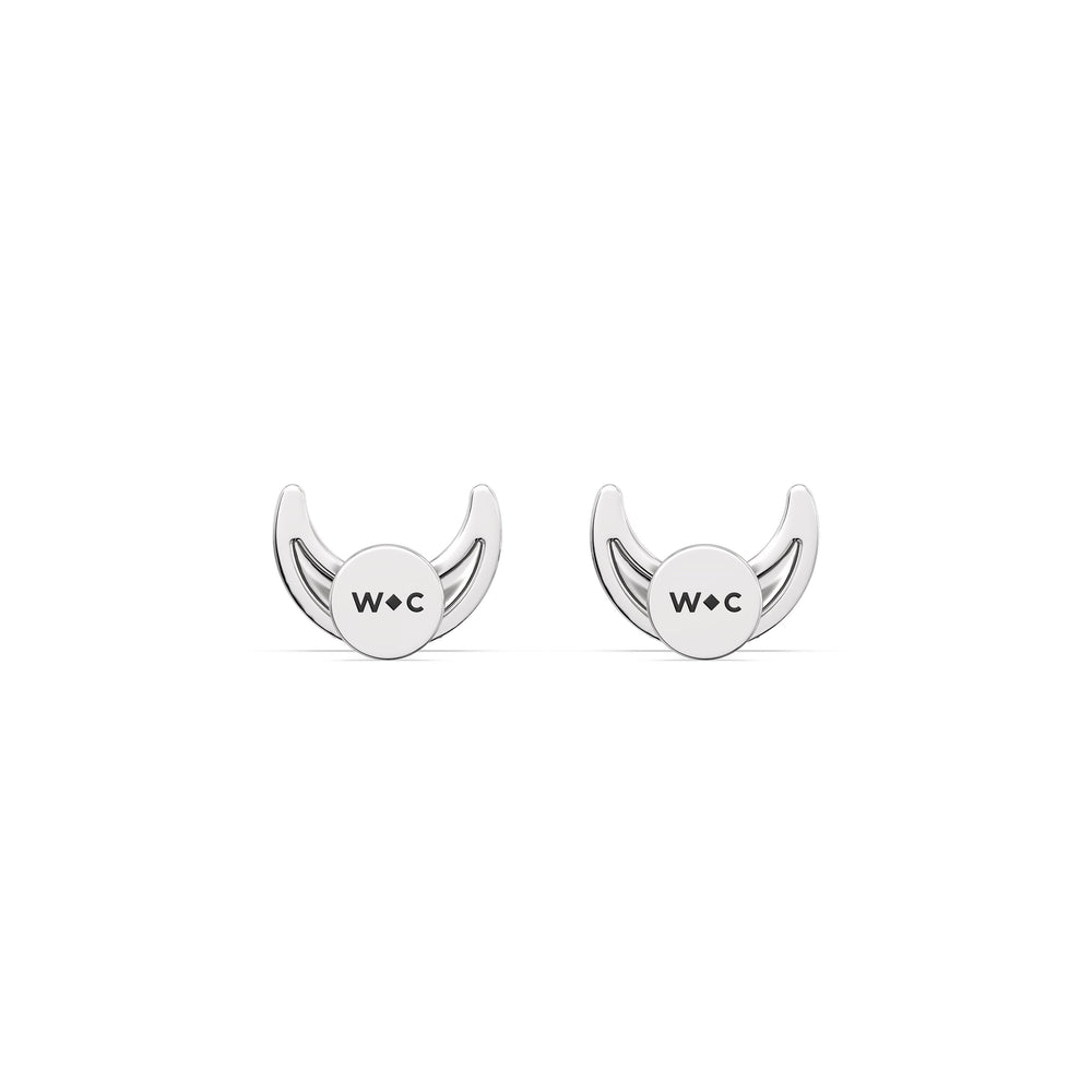 Crescent Flatback Studs with 14KT White Gold / Left Cut Diamond in 14KT White Gold / Left view 6
