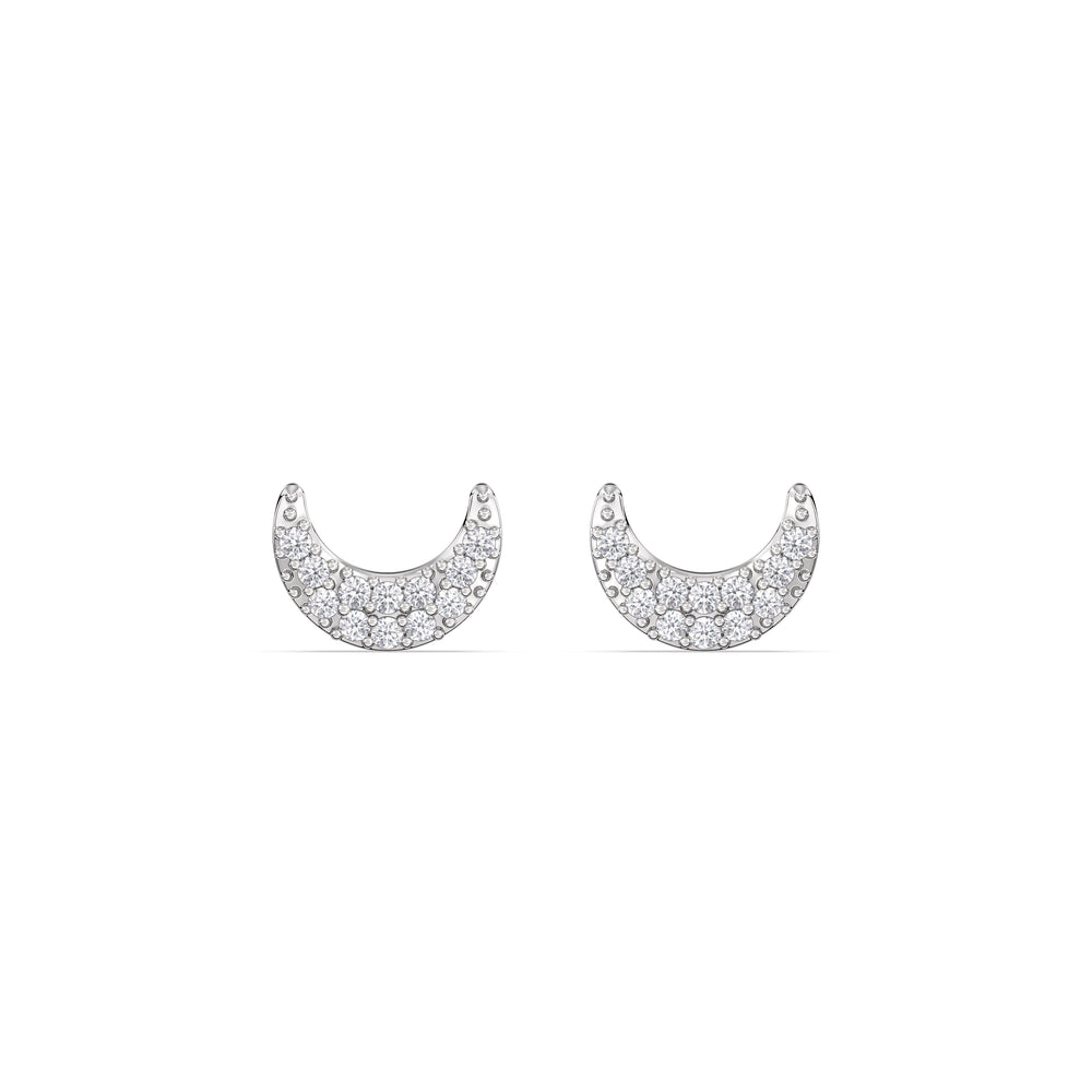 Crescent Flatback Studs with 14KT White Gold / Left Cut Diamond in 14KT White Gold / Left view 4
