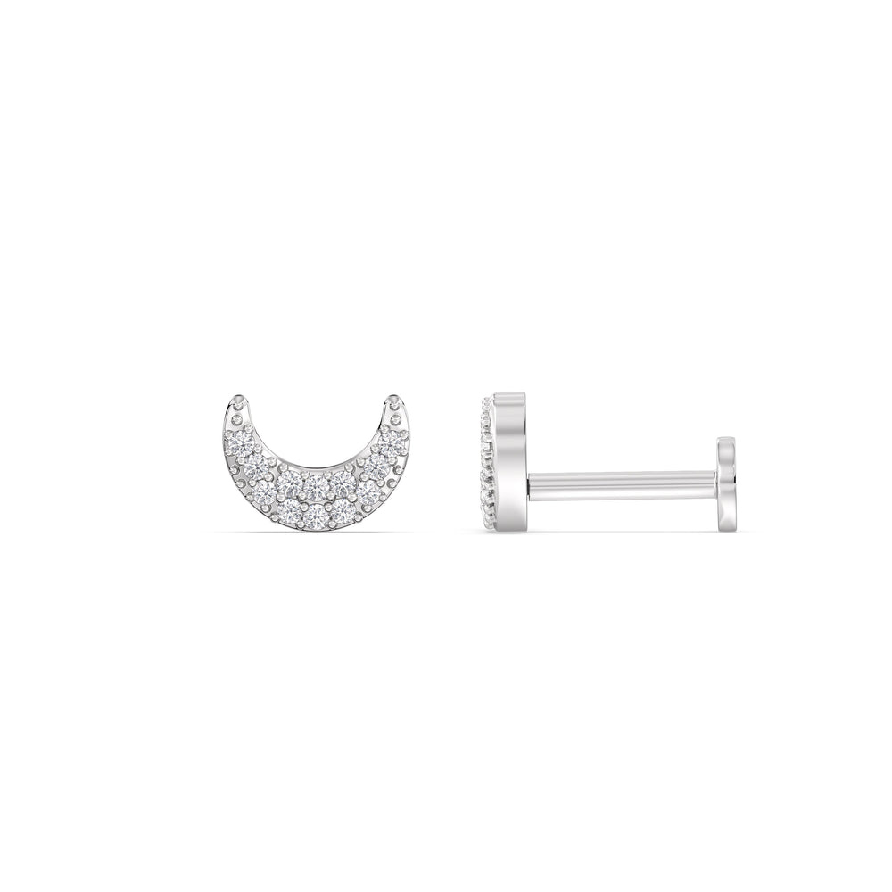 Crescent Flatback Studs with 14KT White Gold / Left Cut Diamond in 14KT White Gold / Left view 5
