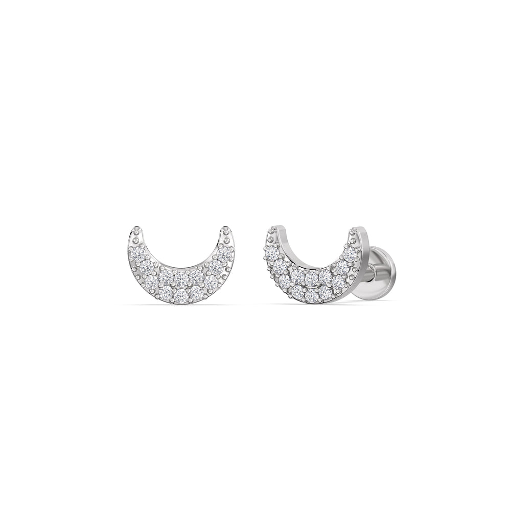 Crescent Flatback Studs with 14KT White Gold / Left Cut Diamond in 14KT White Gold / Left view 1
