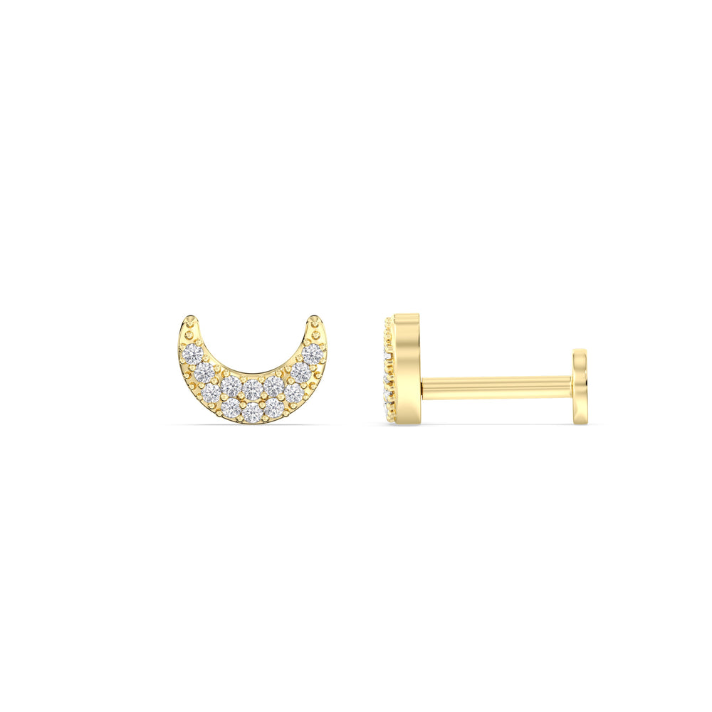 Crescent Flatback Studs with 14KT Yellow Gold / Left Cut Diamond in 14KT Yellow Gold / Left view 5
