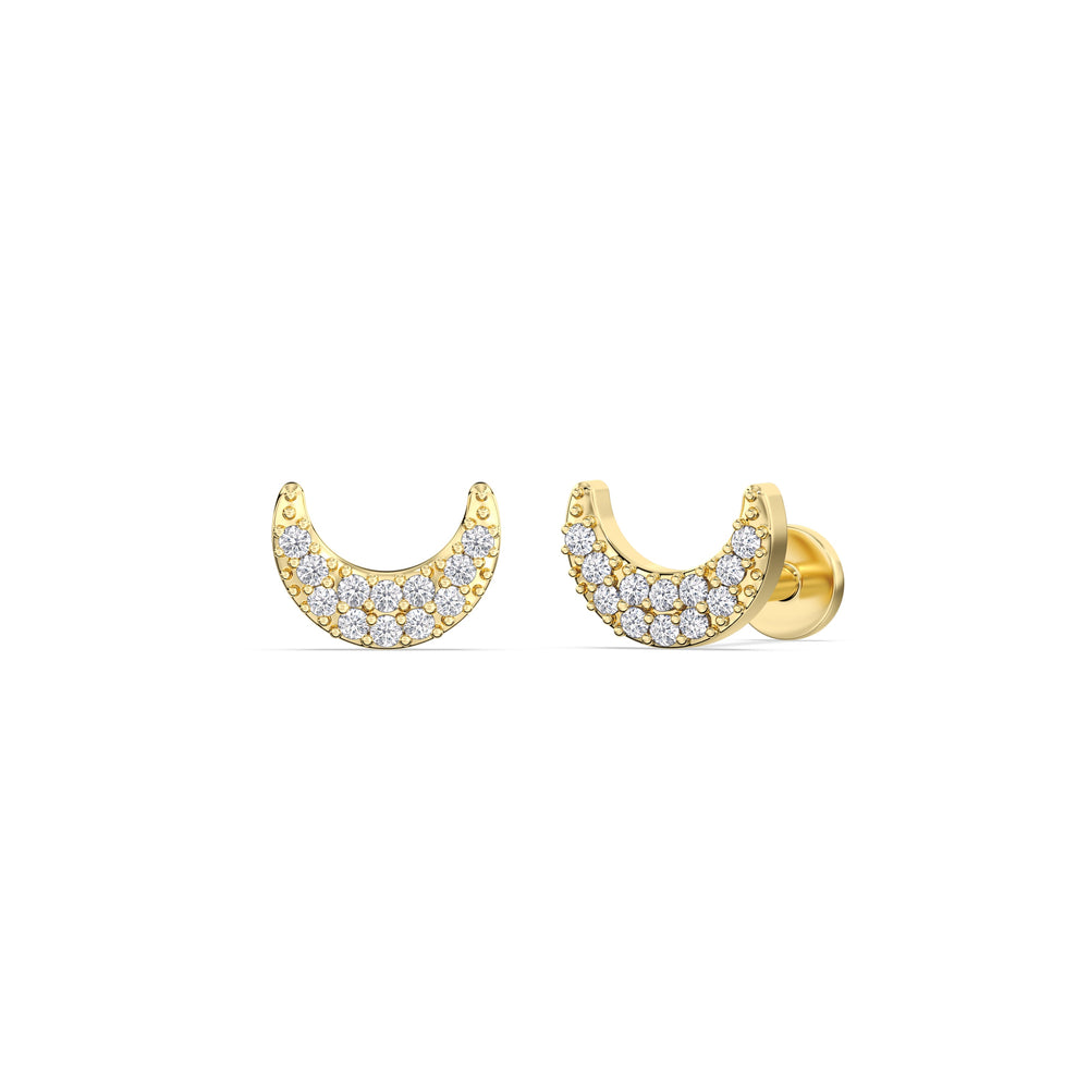 Crescent Flatback Studs with 14KT Yellow Gold / Pair Cut Diamond in 14KT Yellow Gold / Pair view 1
