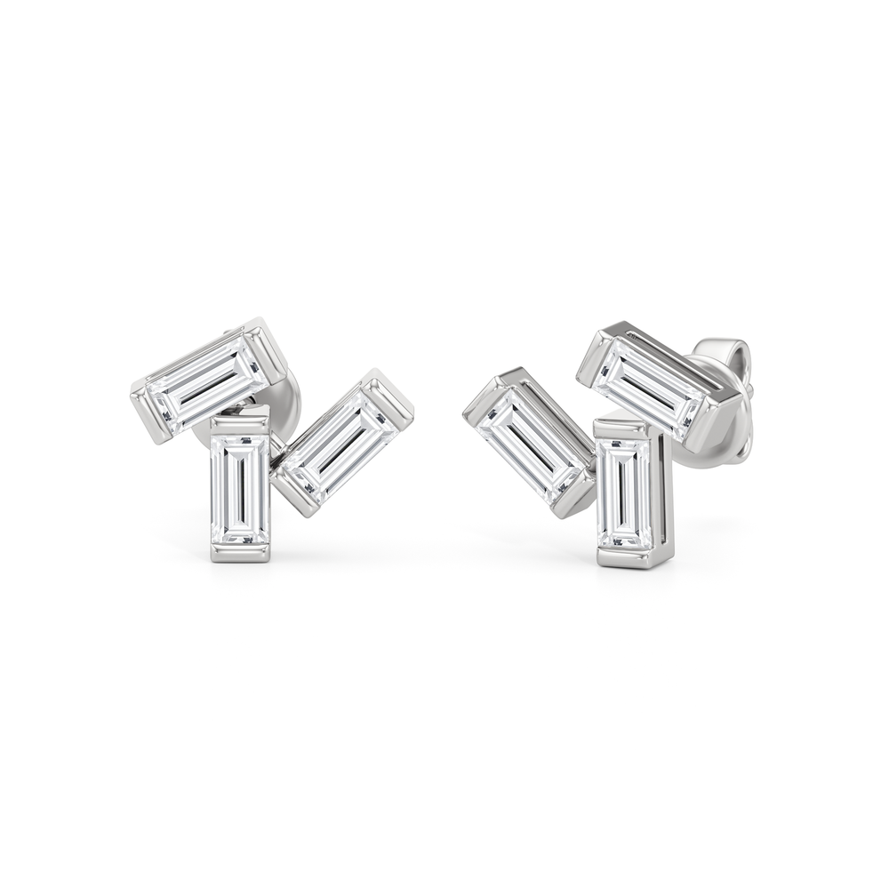 The Aria Baguette Studs with 14KT White Gold / Lab / 5/8 Cut Diamond in 14KT White Gold / Lab / 5/8 view 1
