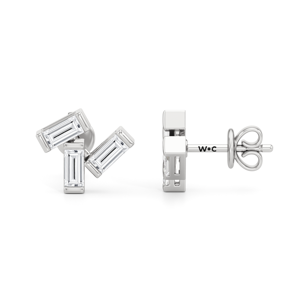 The Aria Baguette Studs with 14KT White Gold / Lab / 5/8 Cut Diamond in 14KT White Gold / Lab / 5/8 view 4
