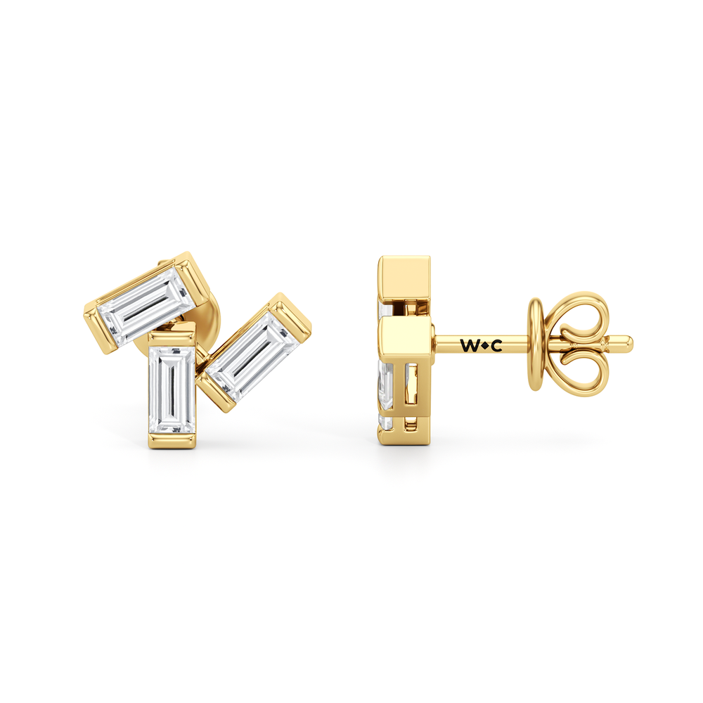 The Aria Baguette Studs with 14KT Yellow Gold / Lab / 5/8 Cut Diamond in 14KT Yellow Gold / Lab / 5/8 view 4
