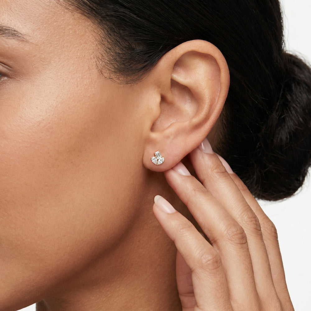 The Sloane Trilogy Studs with 14KT White Gold / Lab / 1/2 Cut Diamond in 14KT White Gold / Lab / 1/2 view 2
