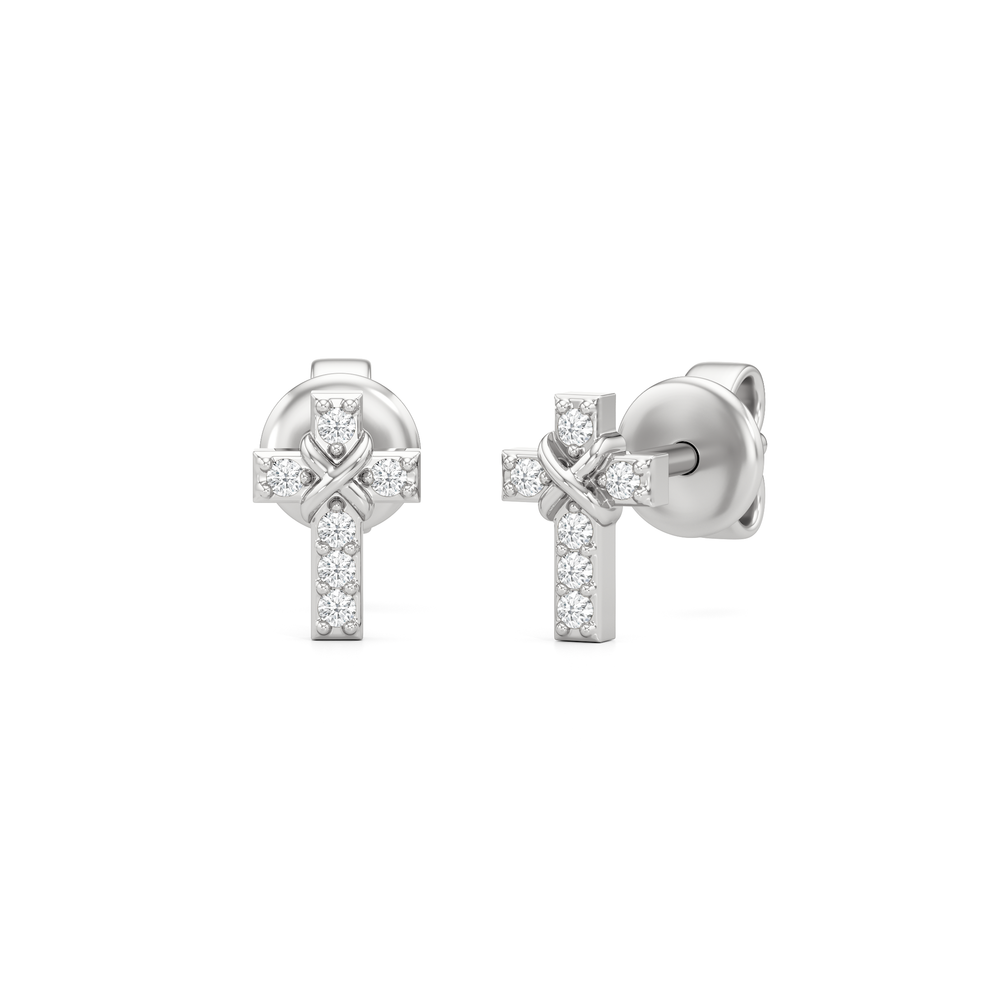 The Emilia Cross Earring with 14KT White Gold / Lab Cut Diamond in 14KT White Gold / Lab view 1
