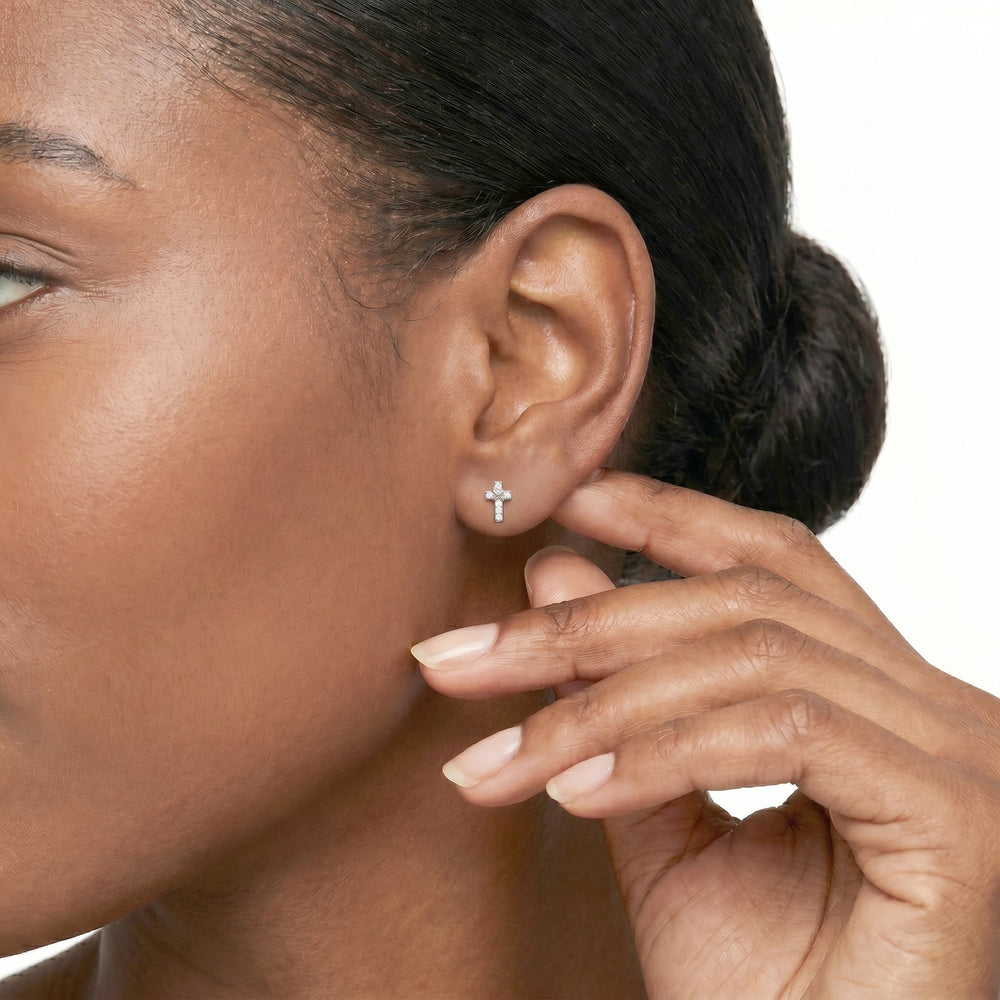The Emilia Cross Earring with 14KT White Gold / Lab Cut Diamond in 14KT White Gold / Lab view 2
